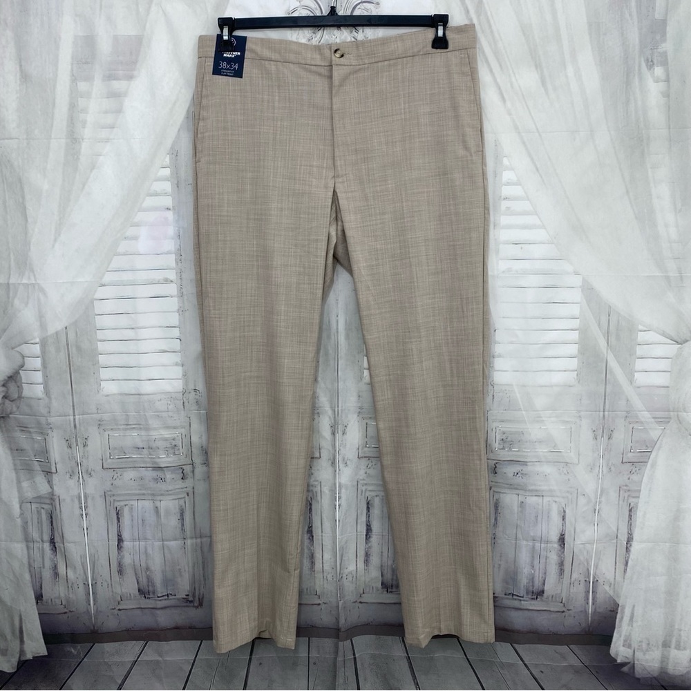 Hart Schaffner Marx Size 38x34 Dress Pants Tan Beige Drawstring Straight Flat